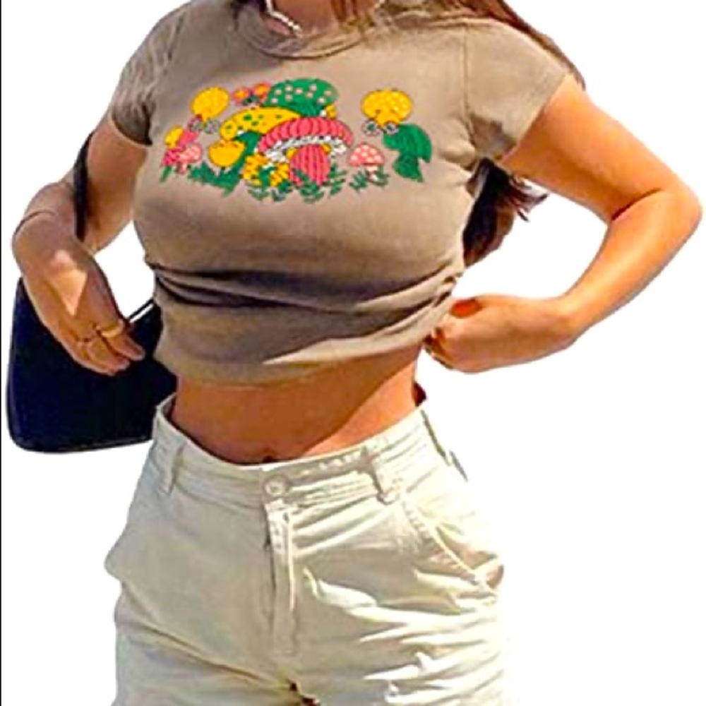 Women Cute Graphic Print Crop Top T-Shirt Aesthetic Short Sleeve Tee Tops